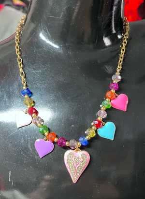 Colorful Heart Charm Necklace layering enamel maximalists thumbnail 1