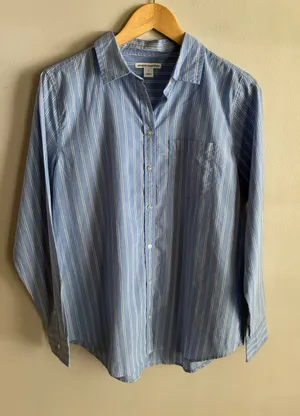 NWT Amazon Essentials Women’s M Blue White Striped 100% Cotton Button Down Shirt thumbnail 1