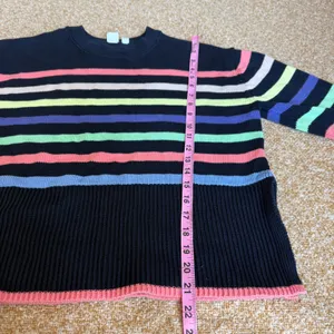 Gap Womens Navy Multi Color Striped Cotton Crewneck Knit Sweater Side Slit Small thumbnail 8