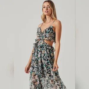 NWT ASTR THE LABEL PALACE FLORAL CUTOUT RUFFLE MAXI DRESS multicolor SIZE SMALL thumbnail 4