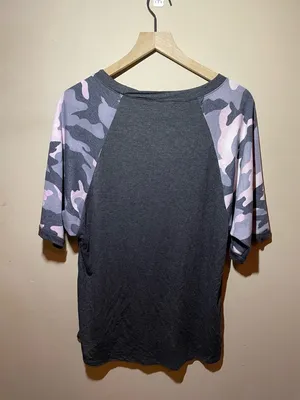 Celeste Charcoal Tee with Pink & Gray Camo Raglan Sleeves thumbnail 2
