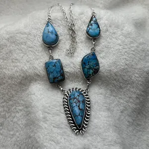 Turquoise Natural Gemstone 925 Silver Plated 16” Necklace thumbnail 2