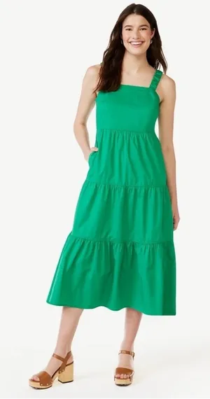 NWT Emerald Green Cotton Dress Size M thumbnail 1