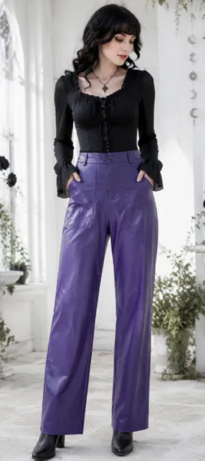 ZARA Faux Leather Pants XS whimsygoth purple hippie goth retro x small party thumbnail 1