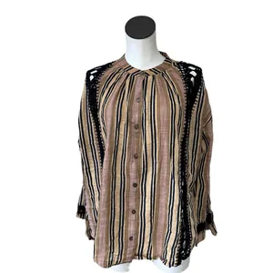 NWOT Free People Castaway Striped Crochet Long Sleeve Button Up Top Medium thumbnail 7