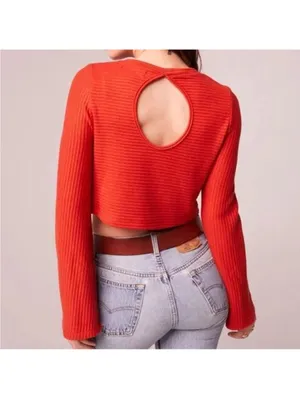 Band of the Free NWT Womens Alize Long Bell Sleeve Crop Top Orange Crop Top S thumbnail 2