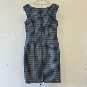 Anne Klein Geometric Diamond Sheath Dress Size 4 Sleeveless Office Navy Blue thumbnail 2