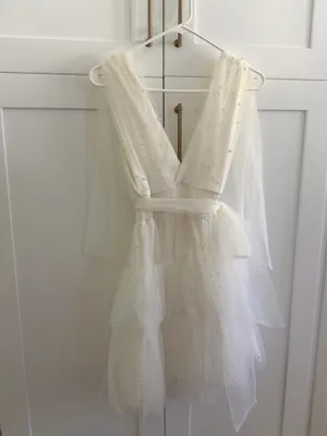 White Pearl Bridal Mini Dress Size M thumbnail 2