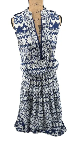 Lola Australia Maxi Dress S Blue White Morocco Ikat Cotton Beach‎ Wedding Guest thumbnail 1