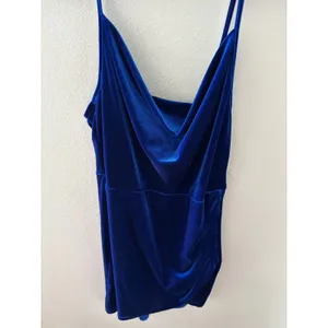 Royal Blue Velvet Cowl Neck Mini Dress Ruched Asymmetrical‎ Tulip Hem Cocktail thumbnail 2