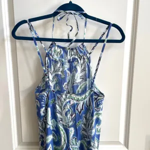 Zara Paisley Ikat Halter Midi Dress Womens XS Blue Boho Tiered‎ Cotton Summer thumbnail 7