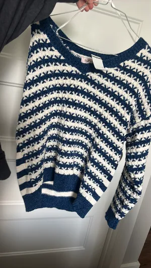 blue and white striped harlow and rose sweater thumbnail 3