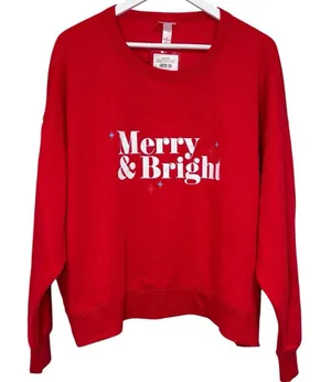 Merry & Bright Graphic Christmas Holiday Red Sweatshirt size 2X NWT Womens thumbnail 1