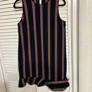 Zara Navy Red Stripe Thick Shift Dress Ruffle Hem m thumbnail 5