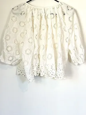 NWT Madewell Embroidered Shirred Puff-Sleeve Top - Size: Small thumbnail 10