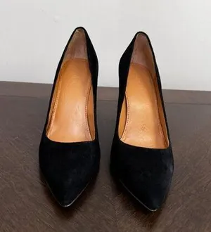 J. Crew Block-heel black pointed toe suede pumps size 9 thumbnail 1