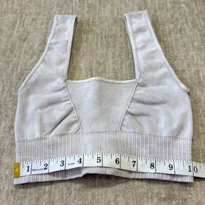 Free People Movement Good Karma Sports Bra Womens XS/S Cream/Gray Square‎ Neck thumbnail 5