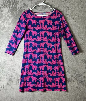 Lilly Pulitzer Marlow Shirt Dress XS Pink Blue Elephant Print Stretch Knit thumbnail 1
