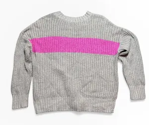 American Eagle Cable Knit Sweater‎ Tan Pink Stripe Medium Cozy Fisherman Baggy thumbnail 1