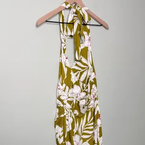 NEW Zara Linen Floral Tropical Halter Neck Maxi Dress Green Khaki White Pink XS thumbnail 10