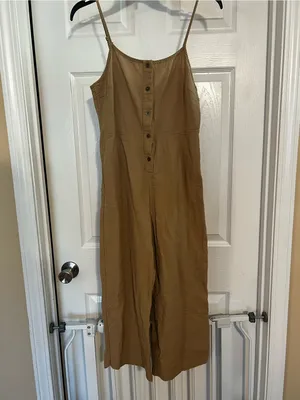Hem & Thread Tan Textured Button-Front Jumpsuit thumbnail 2