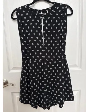 Free People Romper Ashley Black White Diamond Boxy Linen Blend XS thumbnail 10