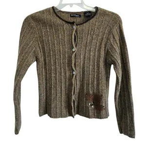 Vintage Crossing Pointe 100% Wool Brown Sweater Button up Winter Sweater thumbnail 1