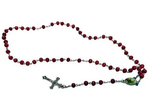 Red Beads Rosary Necklace thumbnail 1