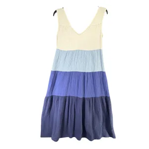 Marine Layer Corinne Colorblock Tiered Maxi Dress Womens S Blue Cotton Gauzy thumbnail 6