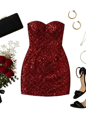 Emerald Sundae Red Sequin Strapless Bodycon Mini Dress XS Cocktail Party Holiday thumbnail 16