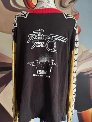 Free People Cody Graphic Mix-Media Sweatshirt in Black and Yellow thumbnail 3