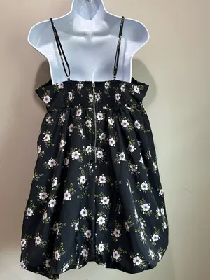 Free People Bubble Black Floral Mini Dress with Lavender & Green Accents thumbnail 4