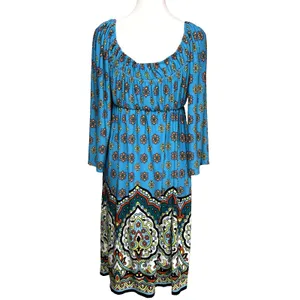 Muse Boston Proper Size 6 Empire Waist‎ Dress 3/4 Sleeves Boho Knit Colorful thumbnail 3