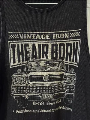 Garage Black Ribbed Vintage Car Graphic Crop Tank thumbnail 2