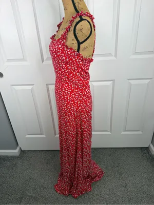 Olivaceous Size M Red Floral Ruffle Strap Maxi Dress NWOT thumbnail 9