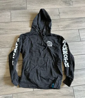 Mammoth Black Pullover Hoodie with White Sleeve Text thumbnail 1