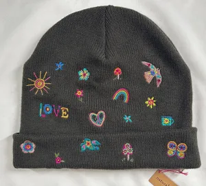 Natural Life Charcoal Doodle Embroidered Beanie NWT thumbnail 1