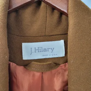 Vintage J. Hilary Wool Coat Womens 4 Belted Camel Brown Long Trench Made in USA thumbnail 2