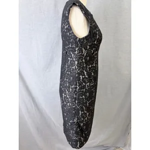 Calvin Klein Black Floral Lace Sheath Dress Boat Neck Sleeveless Size 6‎ thumbnail 8