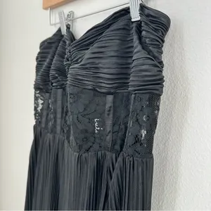Lulus Black Strapless Lace Corset Pleated Maxi Dress thumbnail 3
