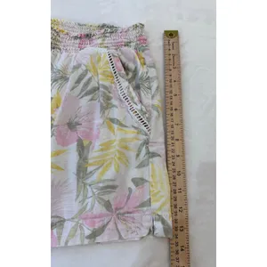 Briggs Womens Tropical Floral Linen Blend Smocked Shorts Pink Yellow Medium thumbnail 4