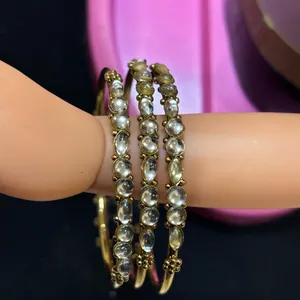 Elegant Gold and Blue Bangles set+Red Gold Bangles,EYECATCHING studded bangles Size XXS thumbnail 5