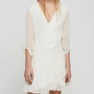 All Saints Jade Off‎ White Ruffle Swiss Dot Wrap Mini Dress thumbnail 2