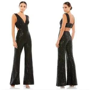 Ieena for Mac Duggal Jumpsuit 26691 Sequin Cut Out Wide Leg‎ Black Size 4 thumbnail 2