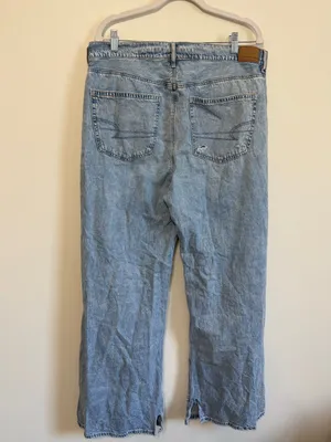 American Eagle Super High Rise Baggy Wide Leg Jeans Size 14 Regular Distressed thumbnail 6