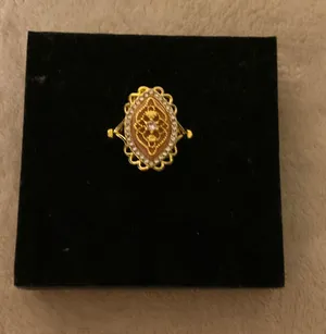 Gold-Tone Filigree Marquise Ring with Amber Center Stone thumbnail 1