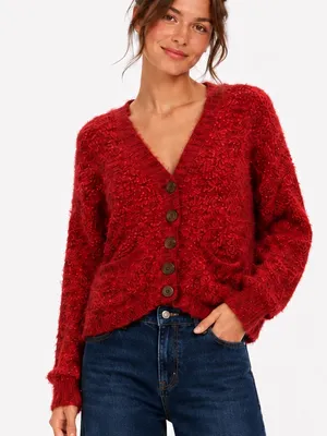 Anthropologie Moth sweater Red Emilie Wool blend Fuzzy Oversized button Size S thumbnail 1