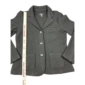 Jones New York‎ Jacket Women's Medium Black 100% Wool Button Up Pockets Luxury thumbnail 3