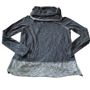 FP Beach Free People Cowl Neck Pullover Women L Gray Slub Knit Boho Gorpcore thumbnail 3
