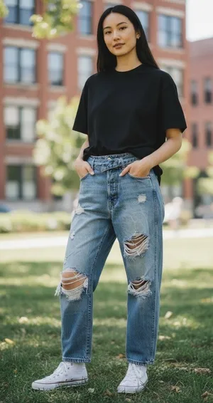 Revice Denim Fold Over Waist Baggy Denim Jeans Blue Size 28 Distressed Retro thumbnail 1